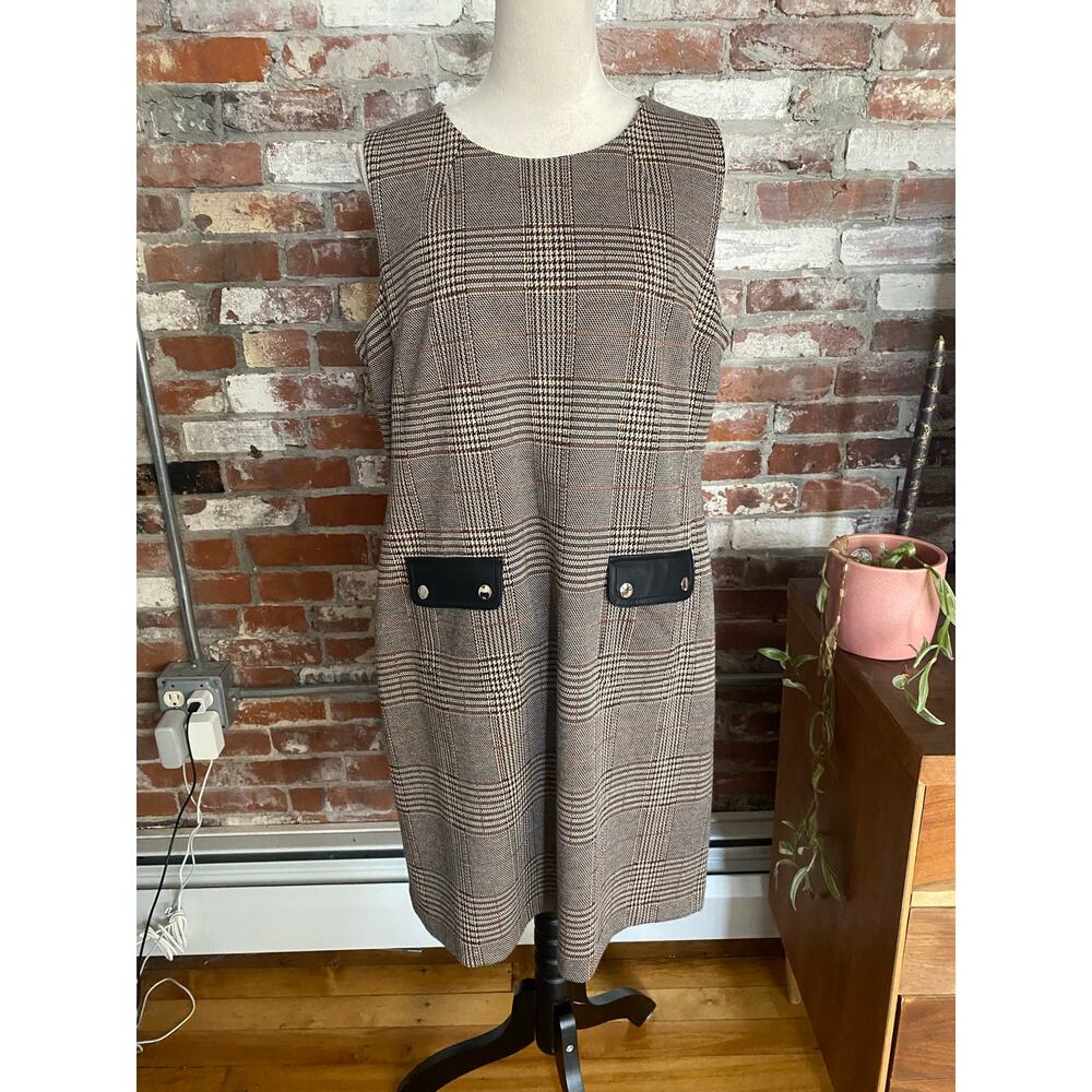 Tommy Hilfiger Plaid Shift Dress with Faux Leather Trim Size 14
